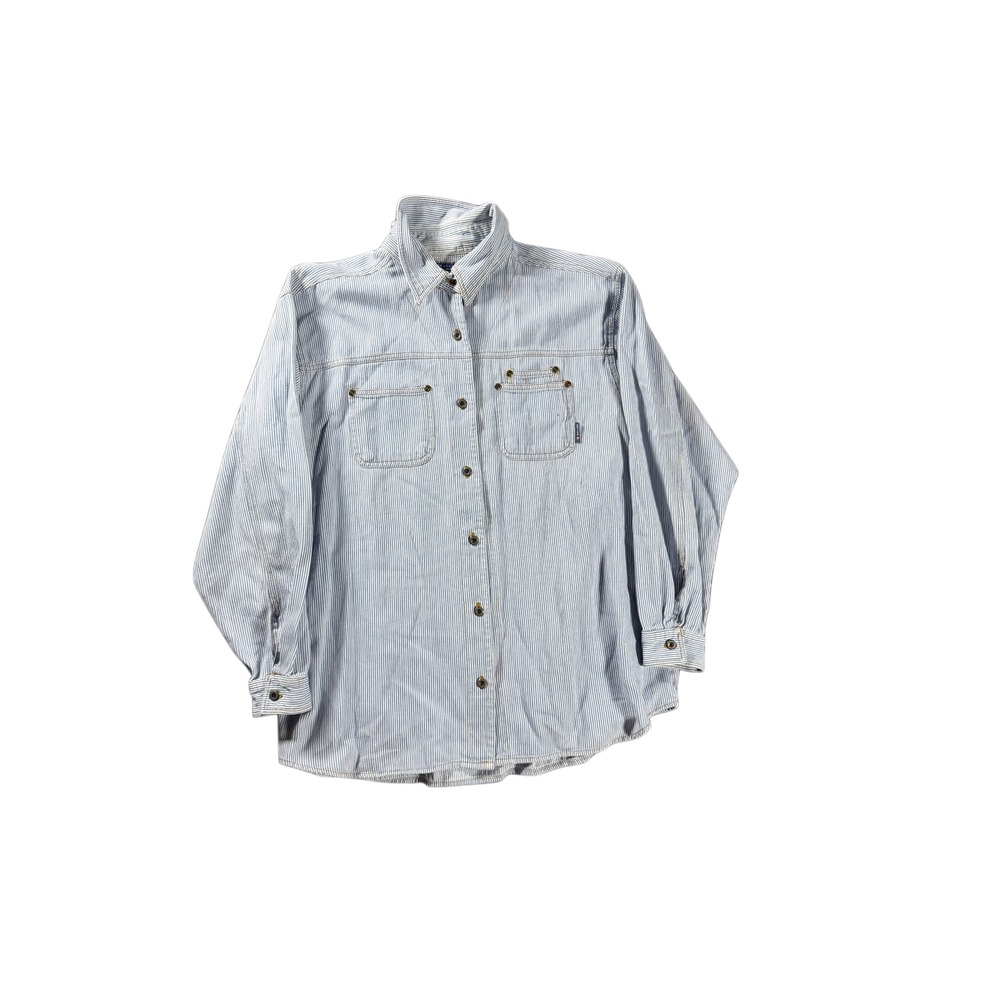 Erika Classics Mens Blue White Pinstripe Button Up Shirt 100% Cotton Large 826